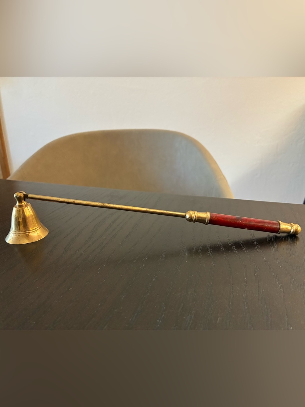 Source Unknown Brass Candle Snuffer with Red Handle
